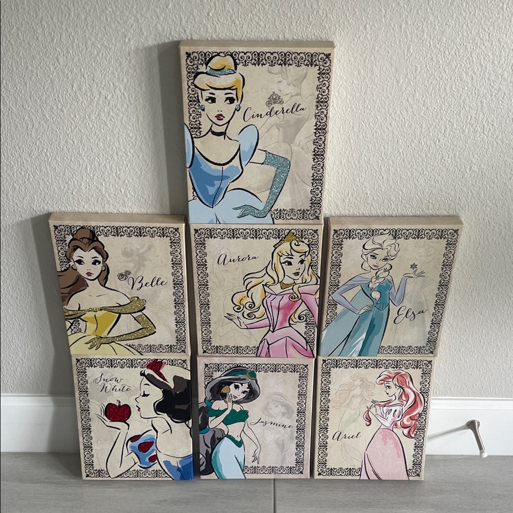 7 Piece Disney Princess Artissimo Canvas Art Collection - Blue, Pink, Yellow